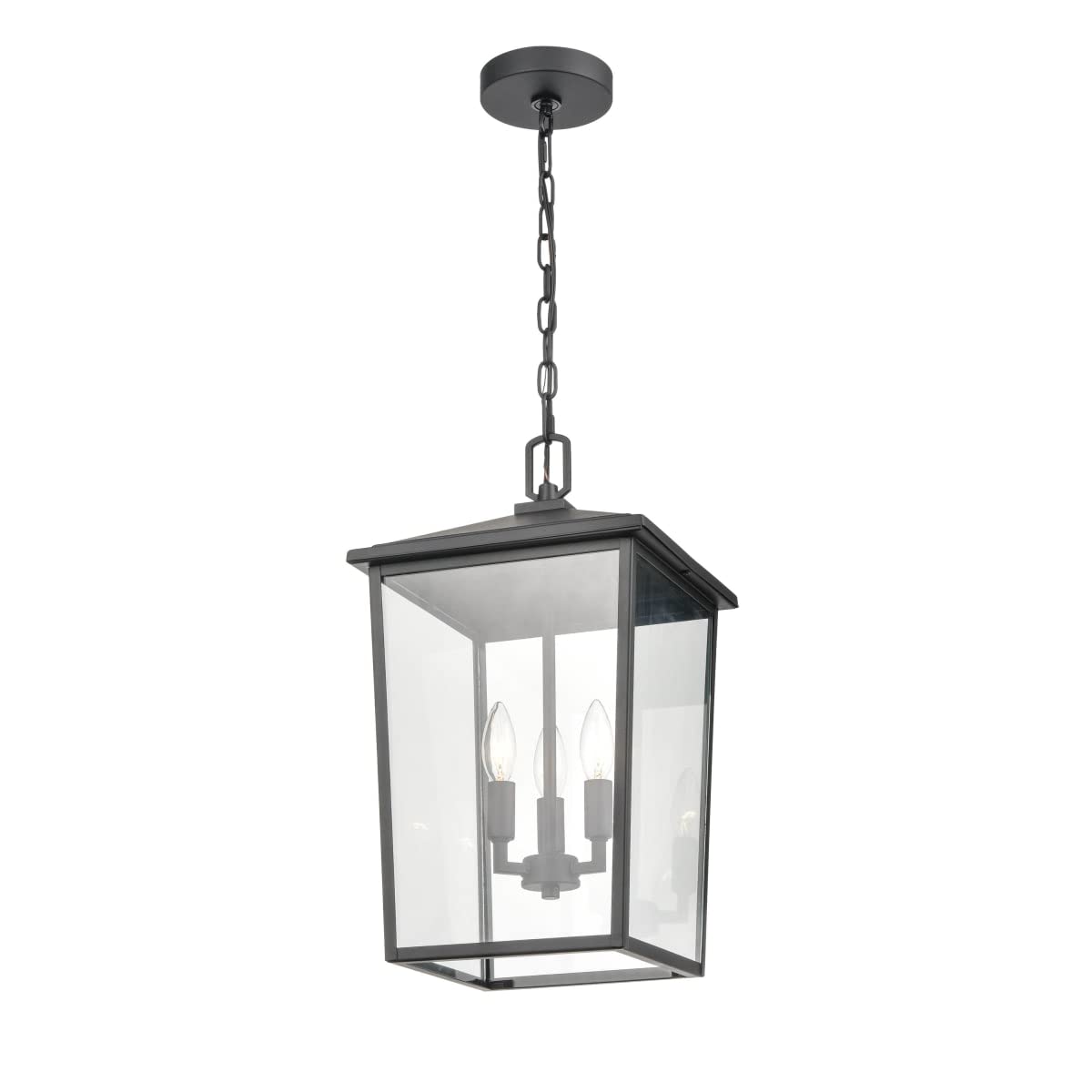 Three Light Outdoor Steel Pendant Lantern, Anti-Rust Powder Coat Black, Wet Rated, Clear Glass Shade, Perfect for Corridors, Gardens, Courtyards, Doorways, Back Yards, Patios