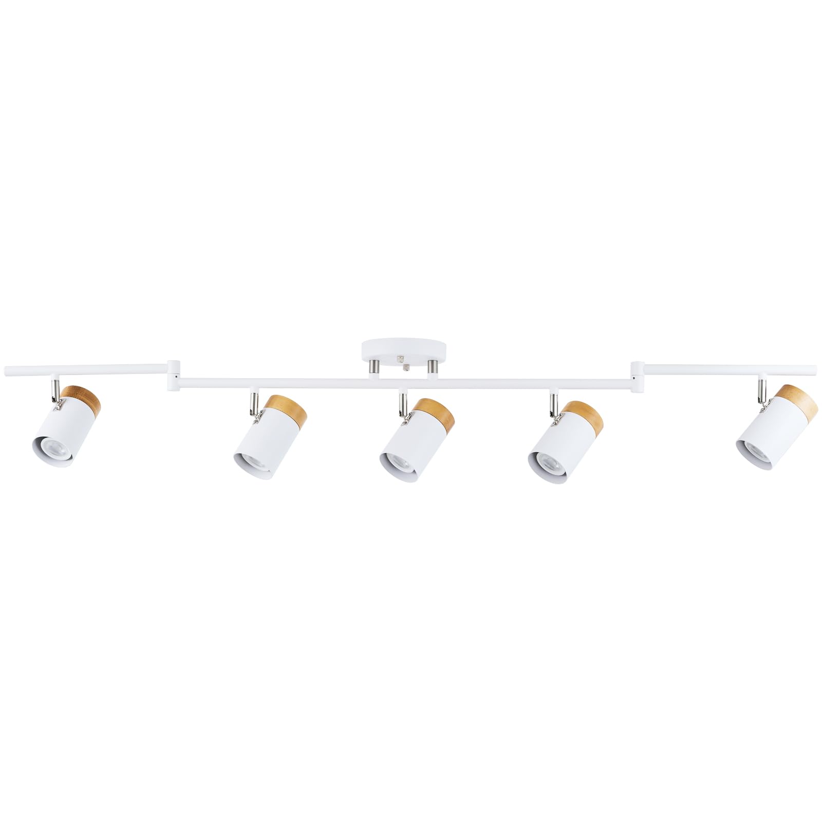 Modern 4 Light Track Lighting 32 inch, Natural Solid Wood, Flexible Arm,GU10 Bulb Socket,Adjustable Track Heads Light Fixture for Kitchen,Dining Room,Living Room,White