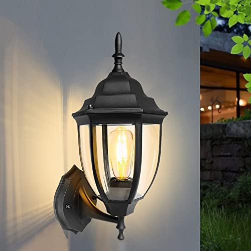 Outdoor Wall Light Aluminum Waterproof Outdoor Wall Lamps Outdoor Porch Light E26 Exterior with Clear Glass Fixtures Exterior Porch Lights Outdoor Wall Lamp Porch Lights for Garage Patio (2 Pack)