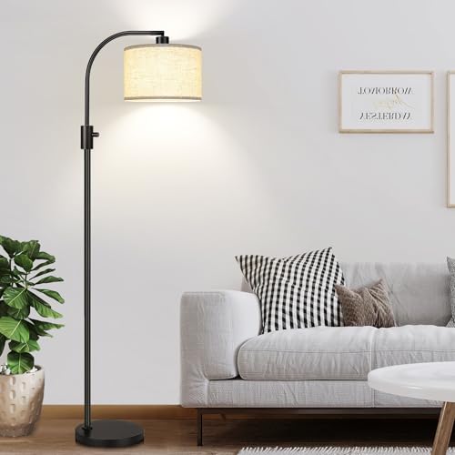 Dimmable Floor Lamp, 1200 Lumens LED Bulb Included, Gold Arc Floor Lamps for Living Room Modern Standing Lamp with Linen Shade, Tall Lamp for Living Room Bedroom Office Reading Room Nursery