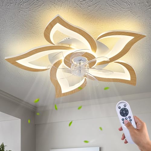 Ceiling Fan with Lights Remote Control, 24" Black, 6 Speeds 3 Light Color Low Profile Flush Mount Ceiling Fan for Kitchen Bedroom