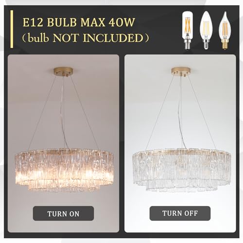 Modern Gold Chandeliers,20” Crystal Glass Pendant Ceiling Light Fixtures 7-Light Round Chandelier Luxury 2 Tiers Hanging Chandelier for Dining Room Foyer Living Room Bedroom