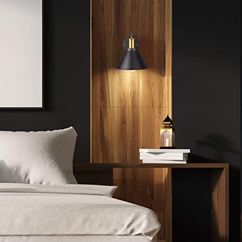 Swing Arm Wall Lamp Plug-in Cord Industrial Wall Sconce, Bronze and Black Finish,with On/Off Switch, E26 Base,1-Light Bedroom Wall Lights Fixtures,Bedside Reading Lamp