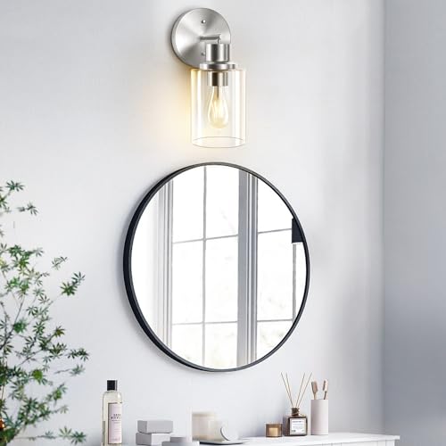 1-Light Bathroom Wall Sconce, Matte Black Vanity Light, Modern Wall Light Fixture with Clear Glass Shade and E26 Bulb Base, Wall Lamp Wall Mount Light Fixtures for Mirror, Bedroom, Hallway