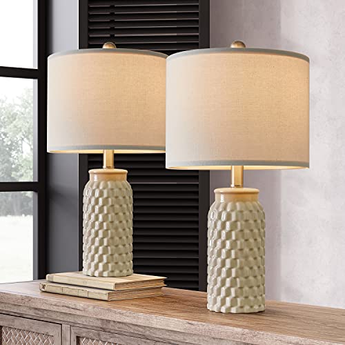 20.5" White Modern Ceramic Bedside Lamp Set of 2 for Bedroom Decor Farmhouse Table Lamp for Living Room Office Dorm