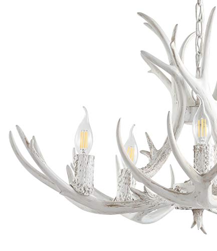 30" Adjustable Resin Antler 5-Light LED Chandelier, Glam, Rustic,Cottage,Transitional, Dimmable Dining Room, Living Room, Kitchen, Foyer, Bedroom, White