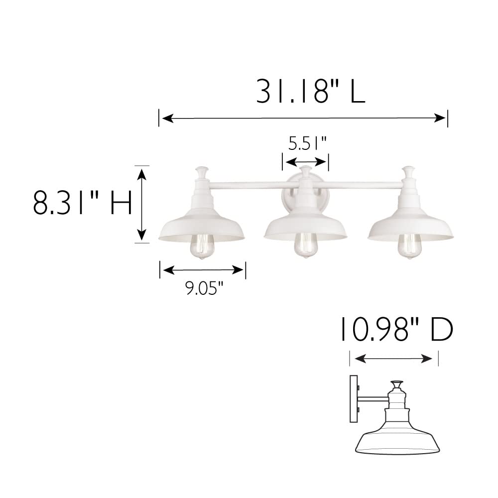 Industrial Farmhouse 3-Light Indoor Bathroom Vanity Light with Metal Shades for Over the Mirror, Galvanized Paint
