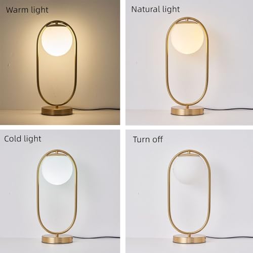 Gold Table Lamp Mid Century Modern Gold Desk Lamp White Glass Shade Nightstand Lamp Small Table Lamp for Bedside Bedroom Living Room Office