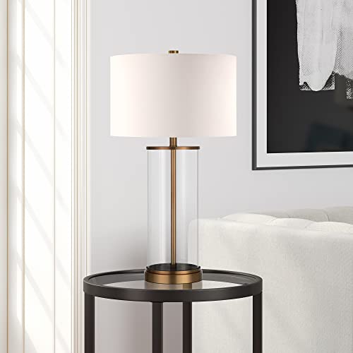 28" Tall Table Lamp with Fabric Shade in Blackened Bronze/White, Lamp, Desk Lamp for Home or Office