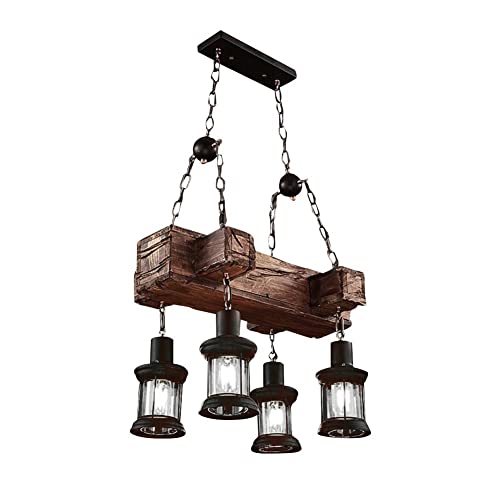 8 Lights Industrial Retro Wooden Chandelier Pendant Light Island Hanging Ceiling Fixture Vintage Farmhouse Wood Light Adjustable Chain for Home Cafe Bar Restaurant (39.4")