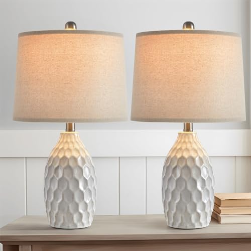 Modern Ceramic Table Lamp Set of 2 Industrial Boho Metal Bedside Lamp for Living Room Office Nightstand Lamp for Bedroom