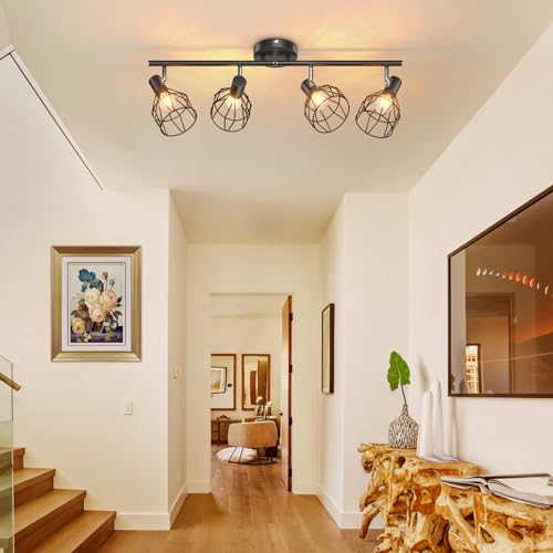 6 Light Track Lighting Fixtures, Black Ceiling LED Track Lighting Kit with Flexibly Rotatable Track Heads&G10 Socket, Modern Ceiling Spotlight for Kitchen, Office, Closet, Studio, Bedroom