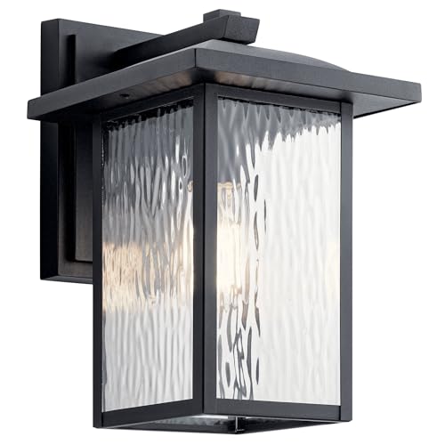 10.25" Outdoor Wall Light in Black, 1-Light Exterior Wall Sconce Porch Light with Clear Water Glass, (10.25" H x 6.5" W), 49924BKT