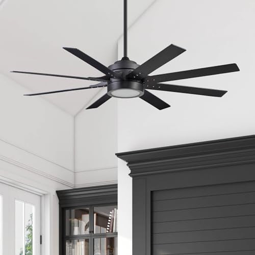 Ceiling Fans Xerxes, 62 Inch Contemporary LED Ceiling Fan with Light and Remote Control, 8 Blades with Dual Finish, Reversible Motor - 51628-01 (Brushed Nickel)