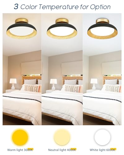 Gold Ceiling Light, 12 Inch LED Semi Flush Mount Ceiling Light Fixture, 12W/700Lm Ceiling Lights for Kitchen, Bathroom, Hallway, 3000K/4000K/6000K Adjustable, KDCL01-GD