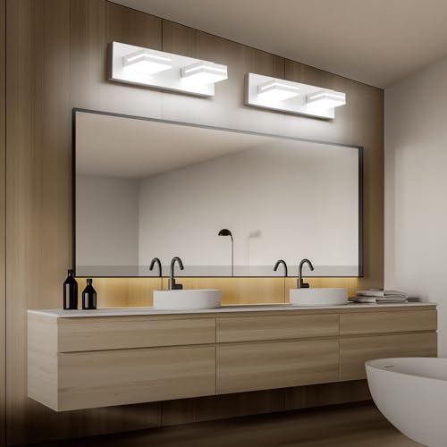 LED Modern Bathroom Vanity Light Fixtures (3-Light, 24-Inch), Matte Black Modern Acrylic Bathroom Wall Lighting Fixtures Over Mirror (Cool White 6000K)