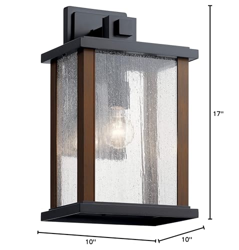 12.75" Outdoor Wall Light in Black, 1-Light Exterior Wall Sconce with Clear Ribbed Glass, (12.75" H x 7.5" W), 59017BK