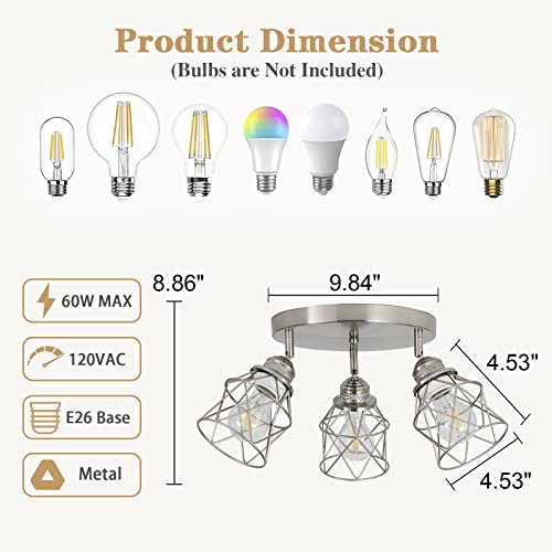 Kitchen Light Fixtures Ceiling Mount, Adjustable Semi Flush Mount Ceiling Light Fixture with E26 Base, Multi-Directional Ceiling Lamp for Kitchen Hallway Dining Room Farmhouse Entryway