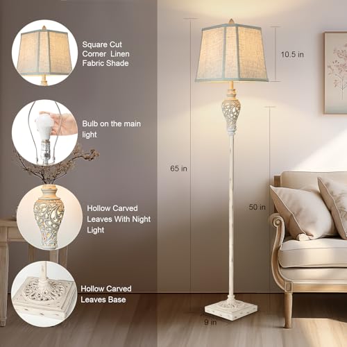 Rustic Floor Lamp, Living Room Lamps with Glass Tray, stepless diming Floor Lamp with Remote Control and USB A&C Charging Ports for Living Room Bedroom Office Smart Bulbs Included