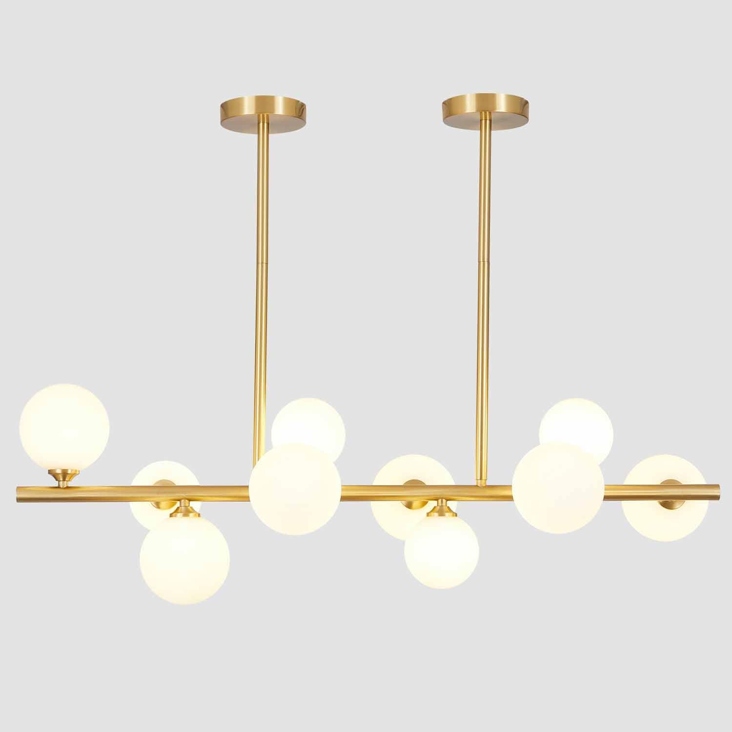 BOKT Modern Gold Chandelier 7-Lights Frosted Glass Globe Pendant Light Kitchen Island Linear Hanging Lighting Fixtures for Living Room Bedroom Dining Room Corridor