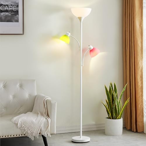 Floor Lamps for Living Room, 72" Tall Standing Lamps, Torchiere Lamp with 8W Adjustable Reading Lights, Modern Bright Floor Lamp for Bedroom, Office, Dresser, Gold&White, Bulbs Included