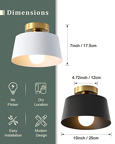 Ceiling Light Fixture, Hallway Ceiling Light with Gold Plate and Matte Black Shade, Modern Simple Style Porch Light Fixtures Semi Flush Mount (Black)