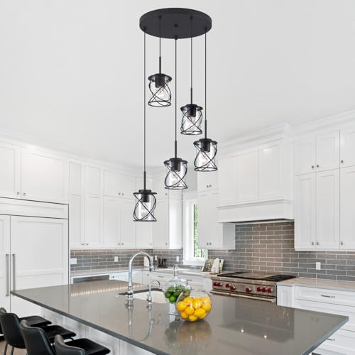 Modern Kitchen Island Pendant Lighting Adjustable Hanging Ceiling Lamp, Linear Pendant Light for Kitchen Island, 6-Light Hanging Chandelier Light for Dining Room, Brushed Nickel