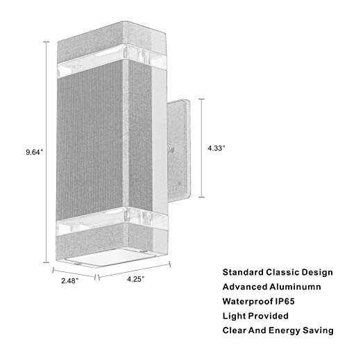 2 Pack LED Square Up and Down Lights Outdoor Wall Light，Body in Aluminum Waterproof Outdoor Wall Lamps，3000k 5W with Certificate ETL