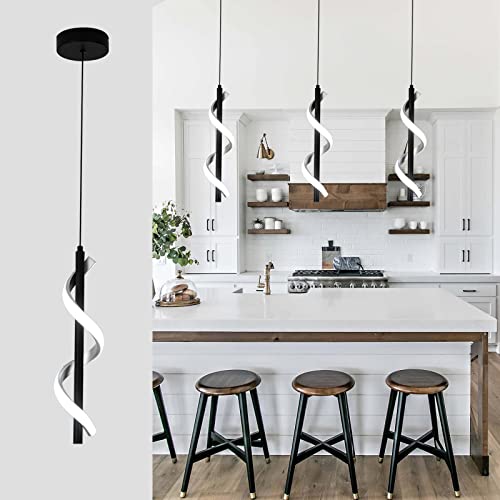 Gold Pendant Light, Spiral Modern Led Pendant Lighting for Kitchen Island, 5500K Brushed Brass Ceiling Hanging Light Fixture for Dining Room Bedroom Sink Table Small Pendant Lights