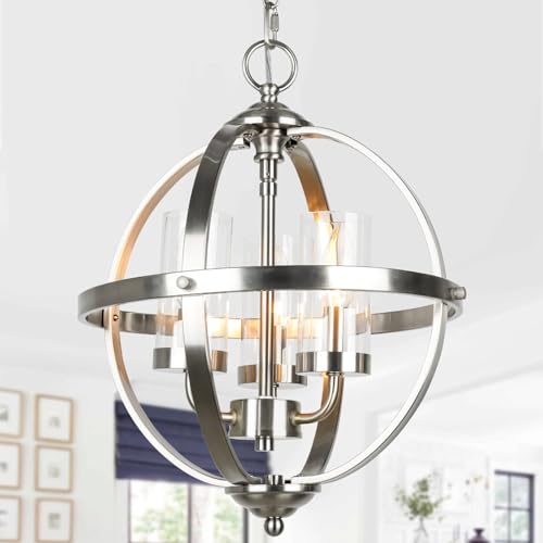 Rustic Chandelier, 14" Black and Gold Globe Pendant Chandelier, 3-Light Adjustable Ceiling Hanging Light for Kitchen, Dining Room, Living Room, Hallway, Bedroom, Entryway