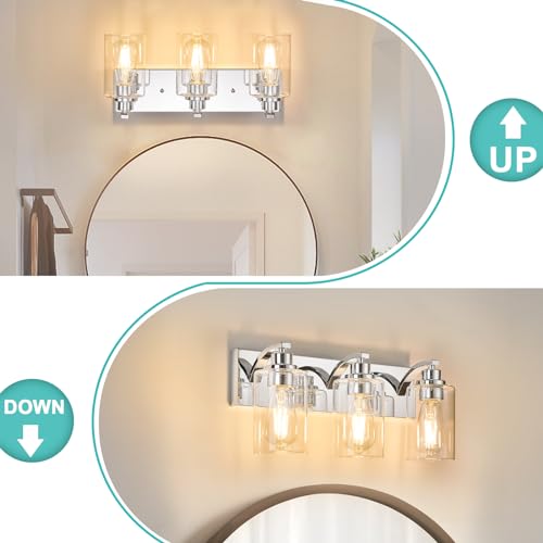 2-Light Bathroom Light Fixtures Modern Chrome Vanity Lights for Bathroom Lighting fixtures Over Mirror with Clear Glass Shade for Cabinet Mirror Bedroom Hallway