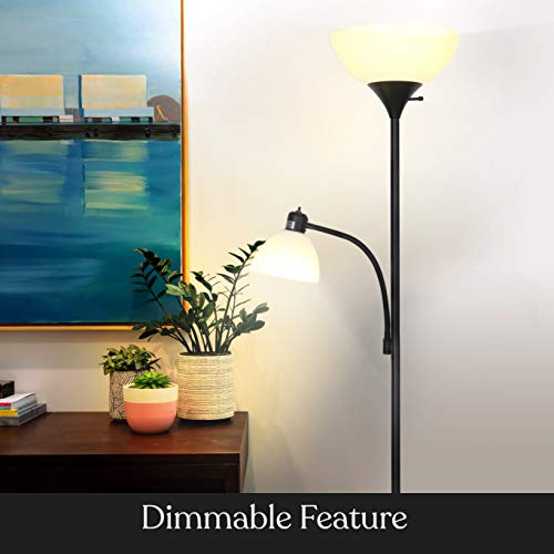 Sky Dome Plus LED Floor lamp, Torchiere Super Bright Floor Lamp with Reading Lamp for Living Rooms & Offices - Dimmable Tall Standing Lamp for Bedroom Reading - Gold Brass