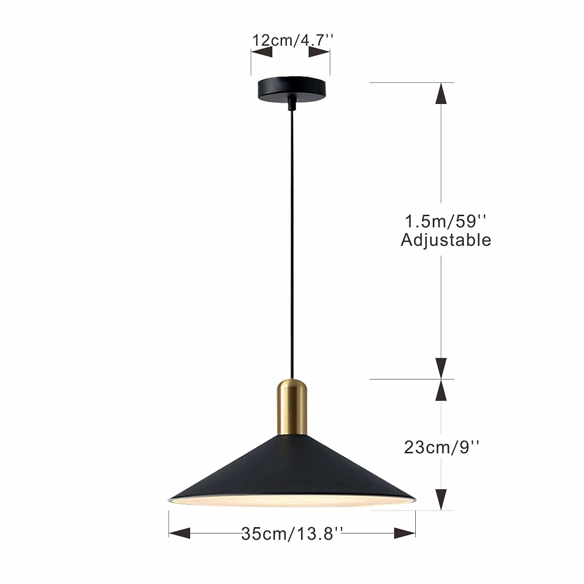 Lighting Mid Century Modern Dome Pendant Light Gold and Black Barn Pendant Light Brass Cone Ceiling Pendant Light Fixture Farmhouse Kitchen Island Lighting (Gold)