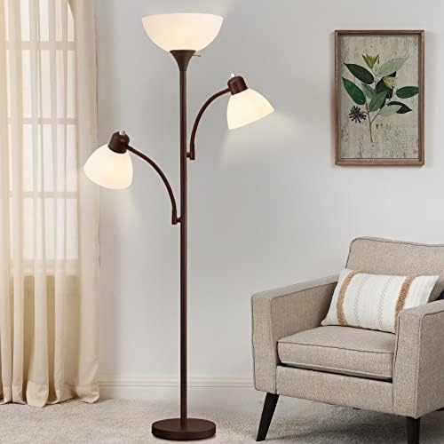 Floor Lamps for Living Room, 72" Tall Standing Lamps, Torchiere Lamp with 8W Adjustable Reading Lights, Modern Bright Floor Lamp for Bedroom, Office, Dresser, Gold&White, Bulbs Included