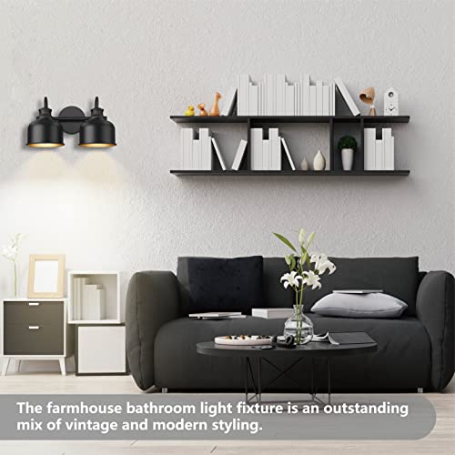 Bathroom 3-Light Vanity Fixture Farmhouse Wall Sconce Barn Lights with Matte Black Metal Shade Exterior Wall Lighting Fixture Industrial Wall Lights for Bedroom,Kitchen, Living Room,Hallway