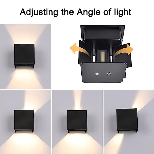 2 Pack LED Outdoor Wall Lights Exterior/Interior, Up and Down Lights IP65 Waterproof Wall Sconces, Square Aluminum Outdoor Wall Lighting Fixtures, Modern Black 12W 3000K Warm Lights