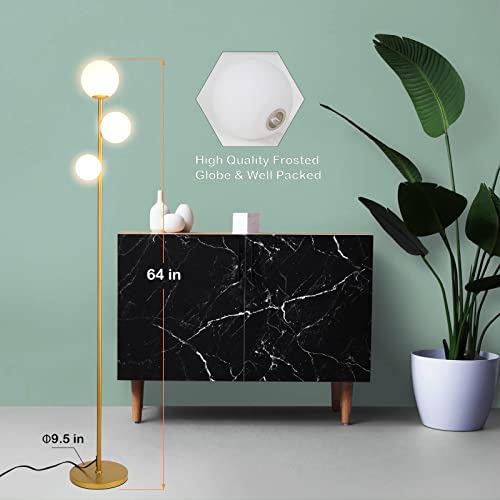 3 Globe Mid Century Floor Lamp, 3 Lights Black Floor Lamp for Living Room LED Bulbs Included with Warm Lighting, Modern Standing lamp Farmhouse Retro Home Decor for Bedrooms Office - Matte Black