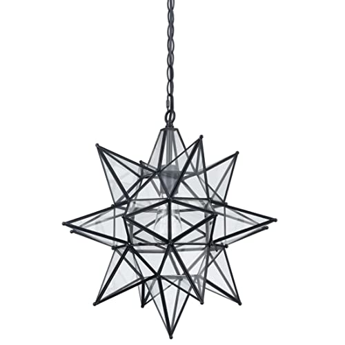 Moravian Star Pendant Light 20-Inch Large Hanging Ceiling Light Modern Gold Finish with Seeded Glass Adjustable Chain