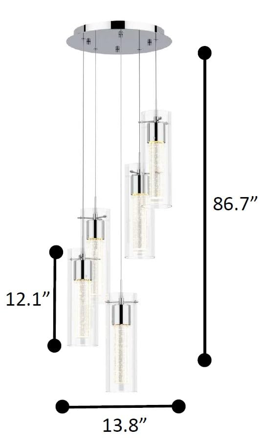 5-Light Chandelier Pendant Ceiling Light, Integrated Led and Bubble Glass, for Kitchen Island, Hallway, Entryway, Passway, Dining Room, Bedroom, Balcony Living Room