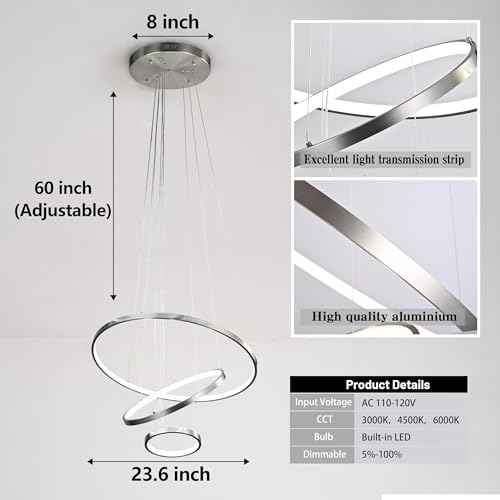 Modern LED Chandelier Contemporary Pendant Lighting Ring Light Fixture Gold with 4000K and 59in Height Adjustable Hanging Lamp for Kitchen Island Hallway Foyer Closet Corridor