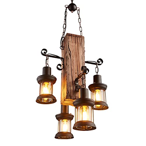 Rustic Chandelier Farmhouse Rustic Light Fixtures for Dining Room Kitchen Island, Industrial Wooden Hanging Lights Ceiling Light Fixture for Game Room Bar Coffee Pool Table (8-Light)