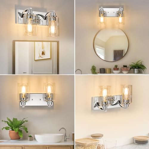 2-Light Bathroom Light Fixtures Modern Chrome Vanity Lights for Bathroom Lighting fixtures Over Mirror with Clear Glass Shade for Cabinet Mirror Bedroom Hallway