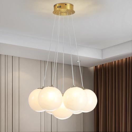 23" Bubble Globe Chandelier, 13-Light Globe Chandelier Light Fixture, Pendant Light Fixture with Milky White Glass Big Balls for Bedroom Dining Room Living Room(G9 Bulbs Included, UL Listed)