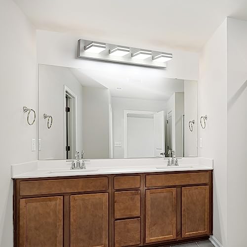 LED Modern Bathroom Vanity Light Fixtures (3-Light, 24-Inch), Matte Black Modern Acrylic Bathroom Wall Lighting Fixtures Over Mirror (Cool White 6000K)