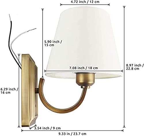 Wall Sconce Vintage Style Wall Light Fixture, Classic Wall Lamp for Indoor, Bedroom, Antique Brass with Beige Fabric Shade