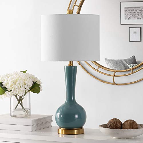 Lighting Collection Gaetna Modern Contemporary Ivory Glass 27-inch Bedroom Living Room Home Office Desk Nightstand Table Lamp (LED Bulb Included)