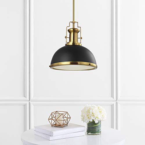 13" 1-Light Modern Industrial Iron LED Dome Pendant, Classic, Cottage, Farmhouse, Industrial, Rustic, Transitional, Office, Living Room, Kitchen, Foyer, Black/Brass Gold