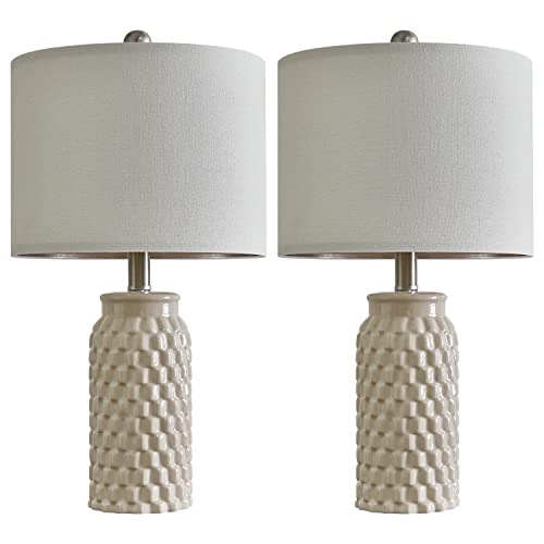 20.5" White Modern Ceramic Bedside Lamp Set of 2 for Bedroom Decor Farmhouse Table Lamp for Living Room Office Dorm