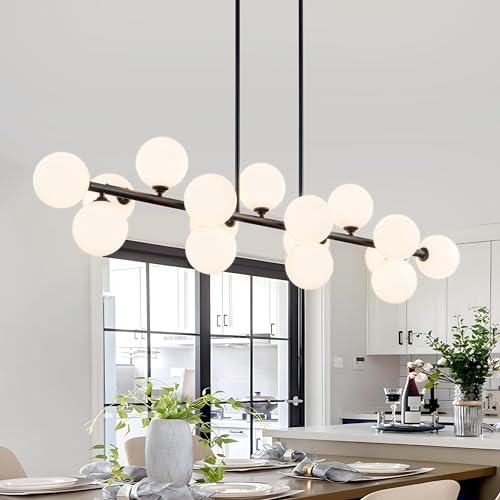 Modern Chandelier Large Chandelier 16-Light Dining Room Light Fixture Chandeliers for Dining Room Island Lights for Kitchen White Pendant Lights Kitchen Island Lighting Sputnik Light Fixture 55in