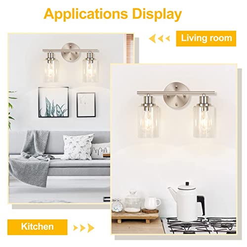 Vanity Wall Light Fixtures, Modern 3 Lights Wall Sconce with Clear Glass Shade, Brushed Nickel Farmhouse Wall Lamp for Bathroom Mirror Kitchen Porch Living Room Workshop (E26 Base)